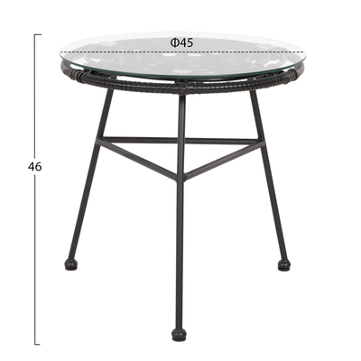 Tavolinë ndihmëse ALLEGRA HM5459.12, rrethore 45 cm, metal xham, e zezë