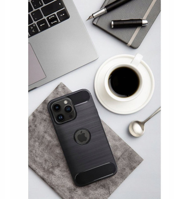 Futrollë telefoni OEM Carbon, për iPhone 17, gomë mbrojtëse, e zezë
