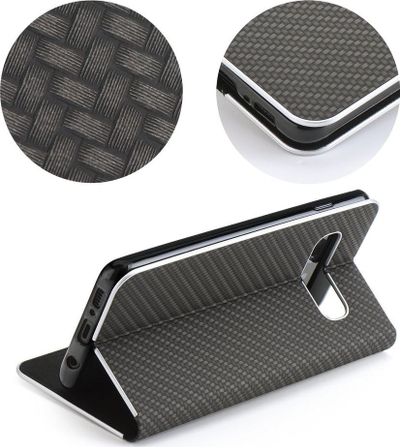 Këllëf libri Vennus Carbon për Samsung Galaxy A40, magnetik, me mbajtëse, i zi