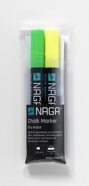 Marker për tabelë xhami, 4.5 mm, paketim 2 copë, jeshile dhe e verdhë