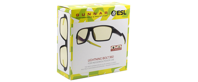 Гејминг очила Gunnar Optiks Lightning Bolt 360 ESL, леќи килибар и сончеви, рамка оникс, црни
