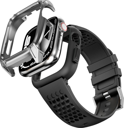 Komplet rrip dhe kasë Kingxbar CYF148 për Apple Watch 44/45mm, 2 në 1, argjend