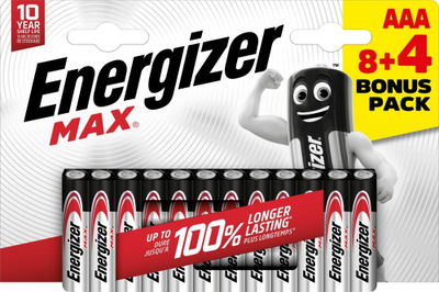 Bateri alkaline Energizer Max AAA E303340900, 1.5V, pako me 12 copë