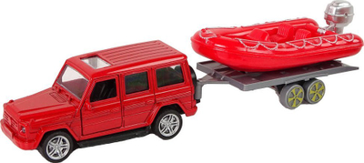 Set lodrash zjarrfikësish Jeep Fire Brigade, kamion zjarri me shkallë, motorboat me rimorkio, i kuq