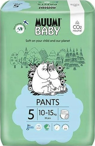Pampersa tërheqës Muumi Baby Eco, nr. 5, 10-15 kg, 38 copë, për lëkurë të ndjeshme