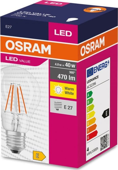 Llambë LED Ledvance VALUE CL A FIL 40, 4W 470lm, E27, e bardhë e ngrohtë