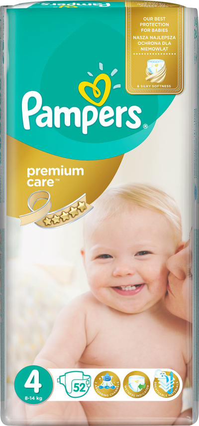 Pampersa Premium Care 4, 8-14 kg, 52 copë