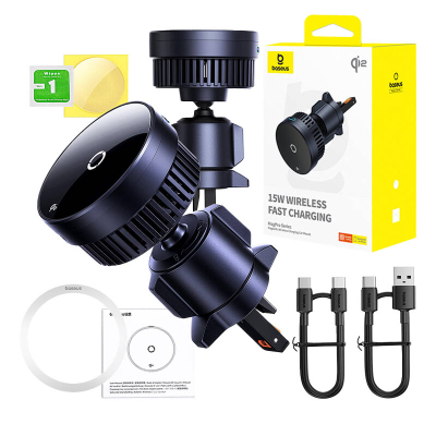 Mbajtës makine Baseus MagPro me karikues induktiv 15W Qi2.0 (i zi)
