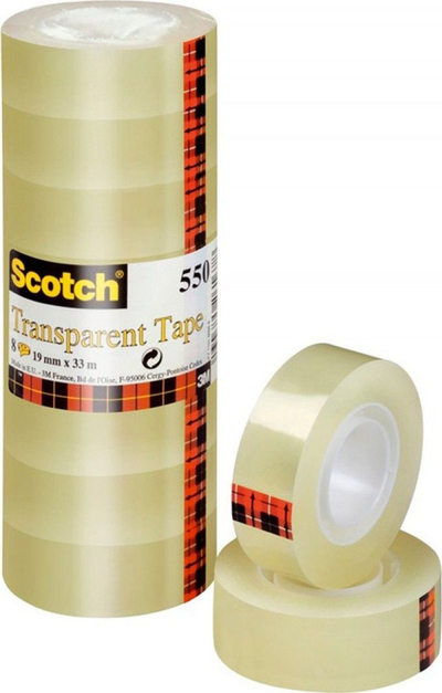 Rrip ngjitës Scotch Office Tape 550, 19mm x 33m, set me 8 copë, i tejdukshëm