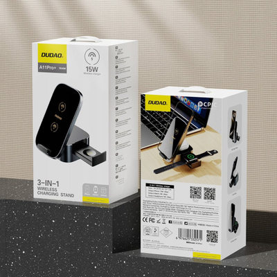 Безжичен полнач Dudao A11Pro+ 3in1, 15W, за телефон, паметен часовник и слушалки, црн