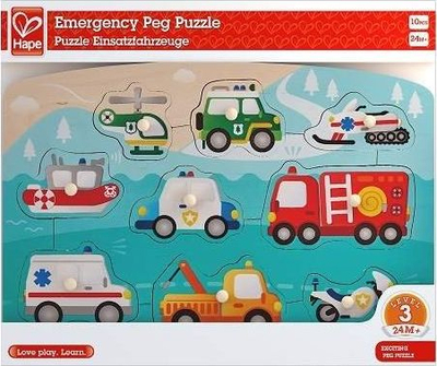 Puzzle druri Hape: Emergency Vehicles, 10 elemente, +2 vjeç