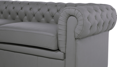 Divan lëkure Beliani Chesterfield për 3 veta, stil klasik, këmbë druri, gri