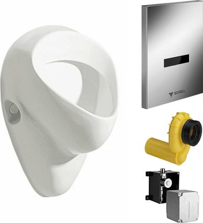 Pisoar muri Geberit Electronic Flush 230, me sensor infra të kuq, dalje horizontale, krom