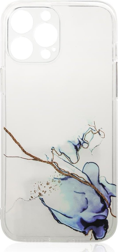 Këllëf telefoni për iPhone 12 Pro Max, xhel TPU, dizajn mermeri blu, transparent