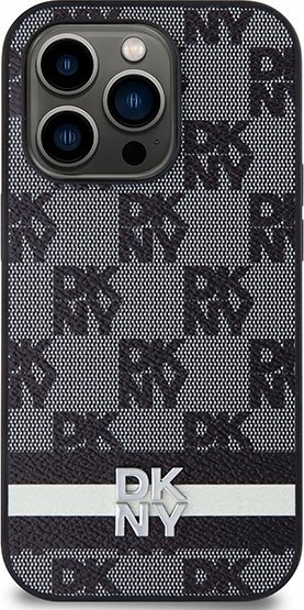 Mbulesë telefoni DKNY PU Leather Checkered, për iPhone 14 Pro, model me vija, e zezë
