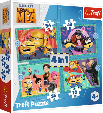 Puzzle Trefl Crazy Minions 4 in 1, 35 48 54 70 pjesë, me figurë