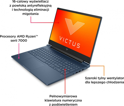 Laptop HP Victus 16, 16" 144 Hz, AMD Ryzen 5 7640HS, 16 GB RAM, 512 GB SSD, Nvidia GeForce RTX 4060, i kaltër