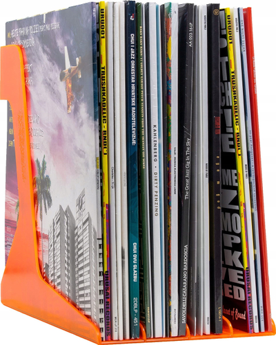 Mbajtëse vinilesh Audio Anatomy LP Holder, mban gjer në 40 LP, plastikë HIPS, portokalli transparente