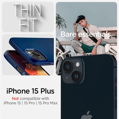 Këllëf telefoni Spigen Thin Fit për iPhone 15 Plus, blu navy
