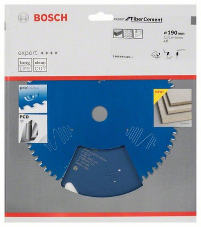 Teh rrethor Bosch Expert for Fiber Cement 2608644125, 190mm, 4 dhëmbë, gri
