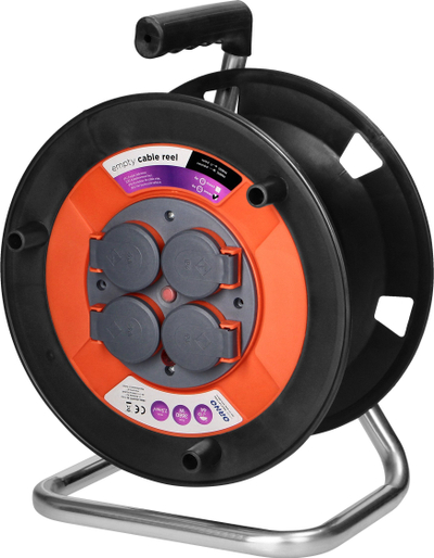 Bobinë kabllosh Emos Splash-proof IP44, 4x prizë Schuko, portokalli e zezë