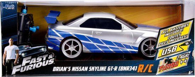Makinë me telekomandë Jada Fast &amp; Furious Nissan Skyline GTR, shkallë 1:16, sportive, argjendtë me blu