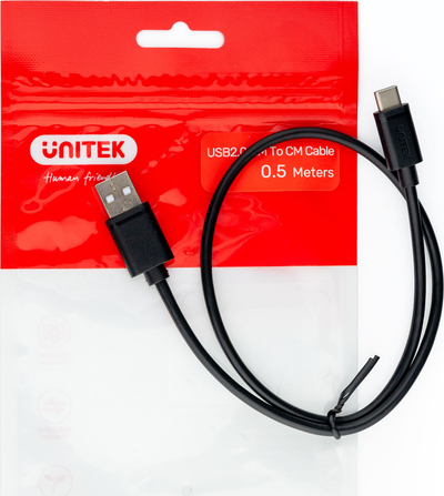 Kabllo USB Unitek Y-C481BK, USB-A në USB-C, 0.5m, e zezë
