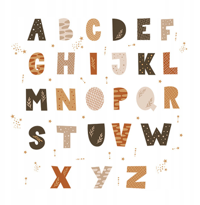 Sticker mural SIPO Alphabet Boho, 70 x 73 cm, alfabet dekorativ, bezhë shumëngjyrëshe