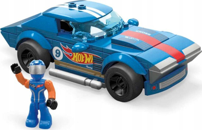 Set ndërtimi MEGA Hot Wheels 64 Corvette Grand Sport, 88 copa, me figurë shoferi, blu