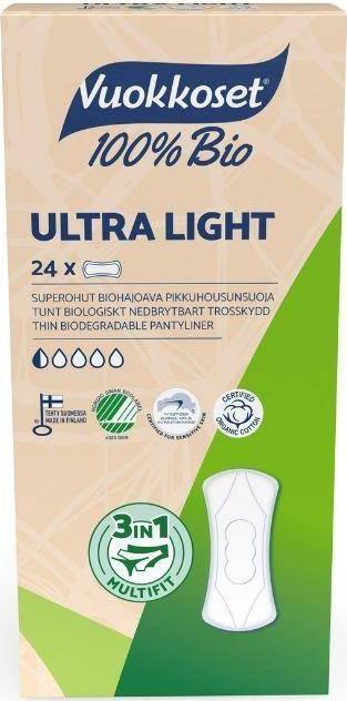 Хигиенски влошки Vuokkoset 100% BIO Ultra Light, ултра тенки, 24 парчиња