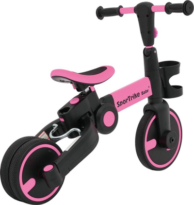 Biçikletë 3n1 për kalamaj SporTrike Happy Bike, me shtytëse që rregullohet, rrota me profil, rozë