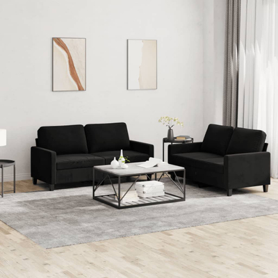 Set divanësh VidaXL 2 copë, me jastëkë, kadife, i zi