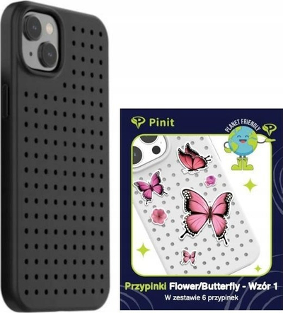 Mbrojtëse telefoni Pinifit Set Case Pinit Dynamic, për iPhone 14 Plus 6.7" dhe iPhone 15 Plus 6.7", model Flower Butterfly, e zezë