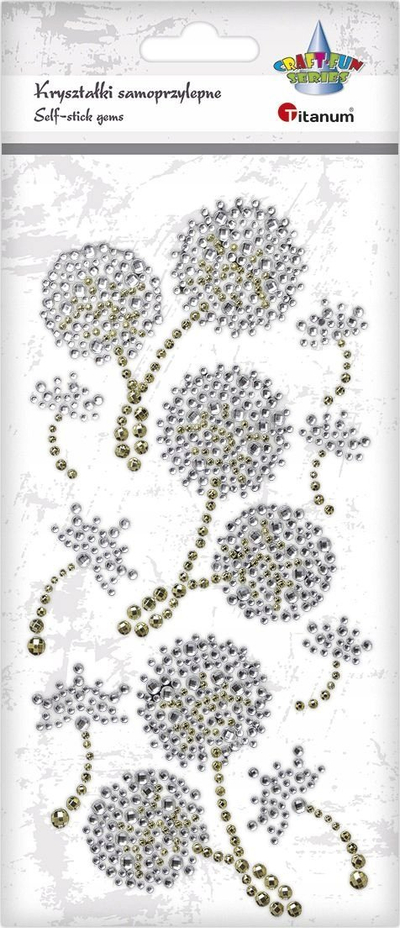 Kristale vetëngjitëse dekorative Dandelions, set me 10 copë, me lule, ngjyrë ari dhe e bardhë