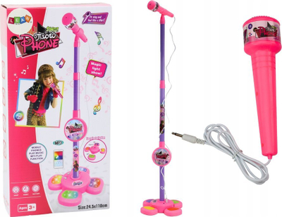 Lodër mikrofon Leantoys Sing Microphone, me qëndrim që rregullohet, me drita, rozë