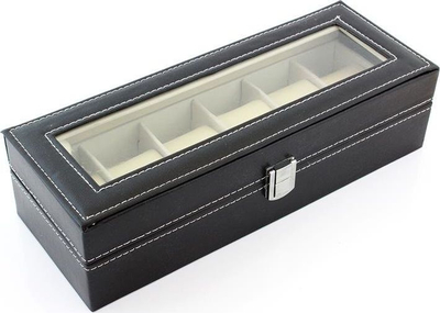 Kuti për ora “Box Case”, 6 vende, me kapak xhami, e zezë