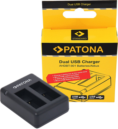 Karikues baterish Patona Dual USB për GoPro Hero 9 edhe Hero 10, i zi