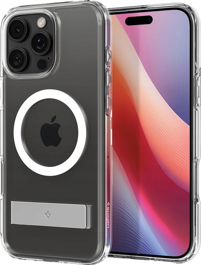 Mbrojtëse telefoni Spigen Slim Armor Essential S MagSafe, për iPhone 16 Pro, me këmbë mbajtëse, transparente