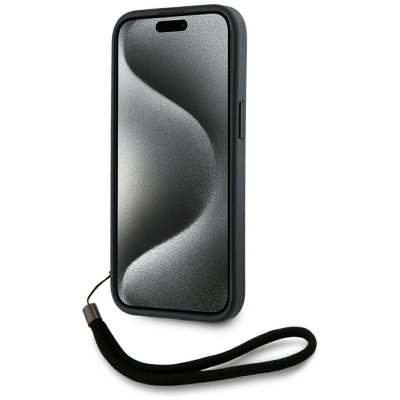 Kapak telefoni Karl Lagerfeld Saffiano Athleisure, për iPhone 15 Pro Max, me rrip dore, i zi