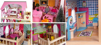 Дрвена куклена куќа Enero Toys Wooden LED Dollhouse XXXL, 60x33x90cm, со LED, шарена
