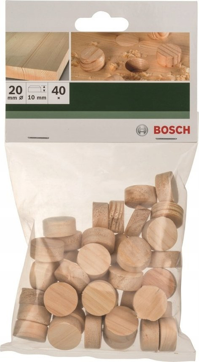 Tapona druri Bosch 2609255321, 20 mm, set me 40 copë, ngjyrë druri natyrale