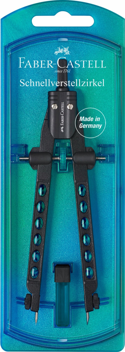 Busull Faber-Castell Compass, mekanizëm rregullimi i shpejtë, blu perlë