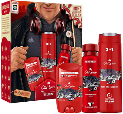 Set për meshkuj Old Spice Nightpanther, xhel dushi për trup fytyrë dhe flokë 400 ml + deodorant sprej 150 ml + deodorant i ngurtë 50 ml