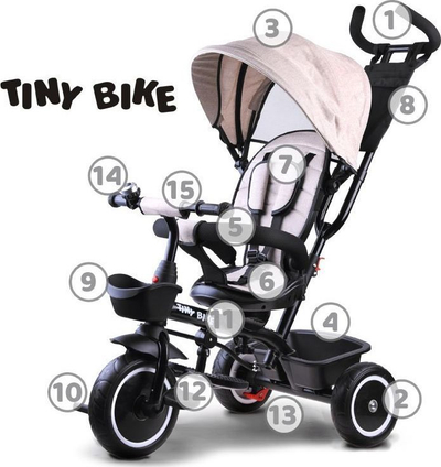 Tricikel për fëmijë Tiny Bike SP0650, 3 në 1, me tendë, bezhë