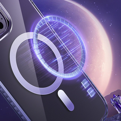 Маса за телефон Kingxbar PQY Ice Crystal MagSafe за iPhone 14, флексибилен TPU, транспарентна, во виолетова нијанса