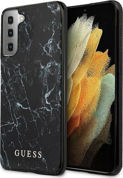 Maskë telefoni Guess Marble për Samsung Galaxy S21+, kapak i fortë, i zi