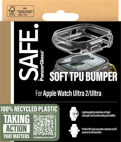 Mbrojtëse smartwatch SAFE by PanzerGlass Soft TPU Bumper, për Apple Watch Ultra 2, mbulim i plotë, transparente