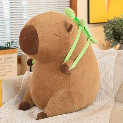 Lodër pelushi Gotel Capybara With Turtle Backpack, 40cm, shumëngjyrëshe