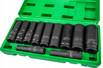 Set çelësa goditës Rockforce Long Impact, 1/2", 11 copë, i zi