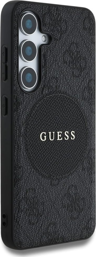 Kapak telefoni Guess 4G Round Patch Classic Logo MagSafe për Samsung Galaxy S25 Plus, TPU PC, i zi